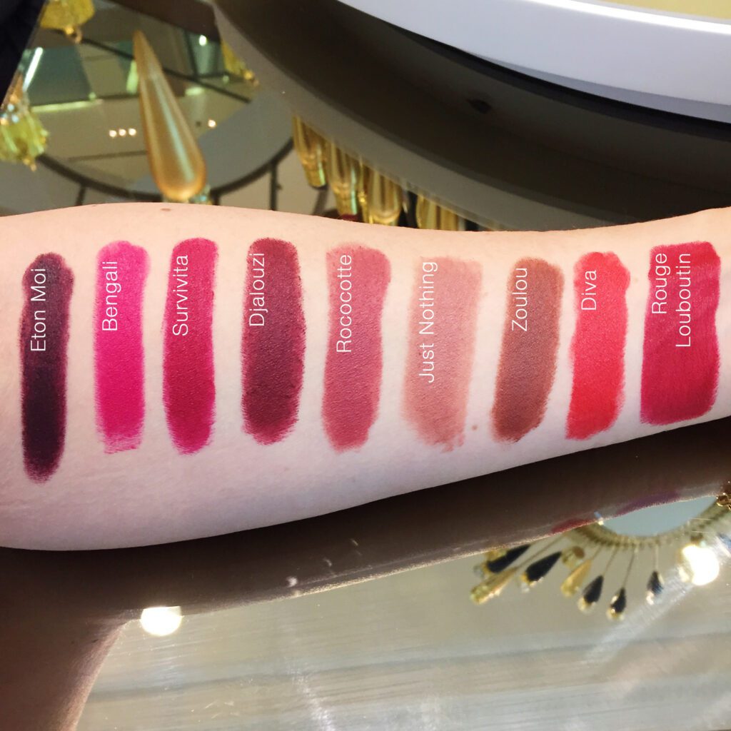 swatch màu cho dòng son velvet matte của louboutin - chất son ẩm mượt và độ lì hoàn hảo khiến cho louboutin trở thành cây son hot nhất thời gian qua 