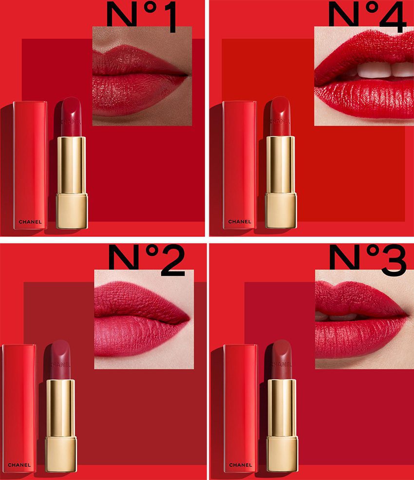 Chanel Rouge Allure in 1 and 4 and Rouge Allure Velvet in 2 and 3 Christmas 2017